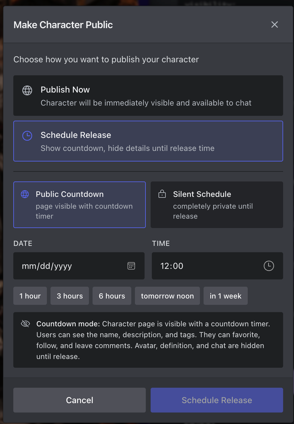 schedule release modal